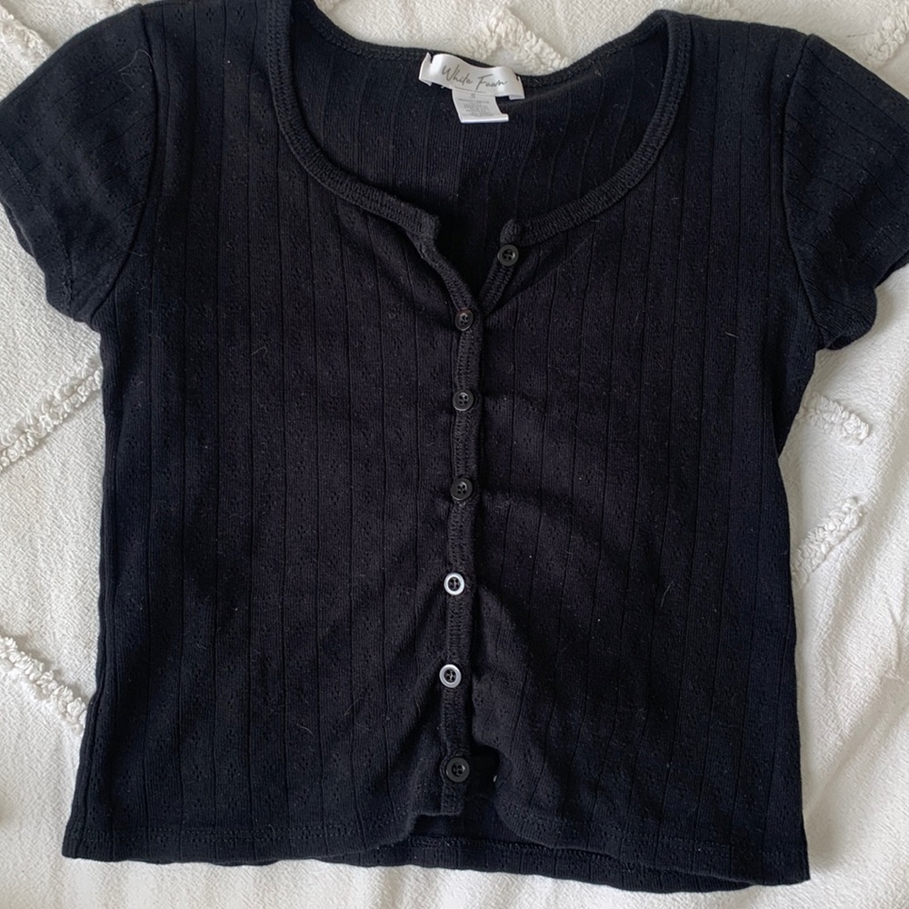 White fawn black button up top
